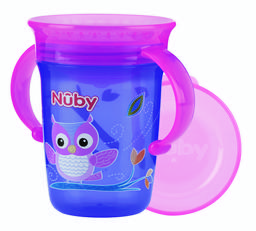 Чашка-непроливайка Nuby 360° з ручками і кришечкою, фіолетовий, 240 мл (NV0414001prpl)
