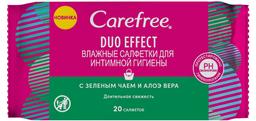Влажные салфетки для интимной гигиены Carefree Duo Effect, c зеленым чаем и алоэ вера, 20 шт.