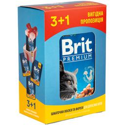 Набір вологого корму Brit Premium Cat з лососем та фореллю 3+1 х 100 г