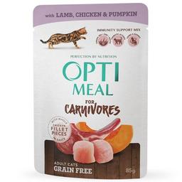 Беззерновой влажный корм для кошек Optimeal for carnivores, с ягненком и куриным филе в тыквенном желе, 85 г (815892)