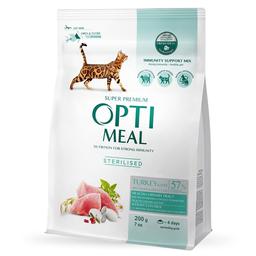 Сухий корм для стерилізованих кішок і кастрованих котів Optimeal, індичка та овес, 200 г (B1890601)