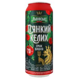 Пиво Львівське Пьянящий бокал вишня, светлое, 7%, ж/б, 0,48 л (910403)
