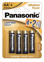 Лужні батарейки пальчикові Panasonic 1,5V АА LR06 Alkaline Power, 6 шт. (LR6REB/6B2F)
