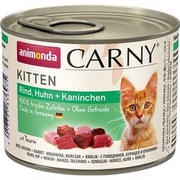 Влажный корм для котят Animonda Carny Kitten Beef, Chicken + Rabbit, с говядиной, курицей и кроликом, 200 г