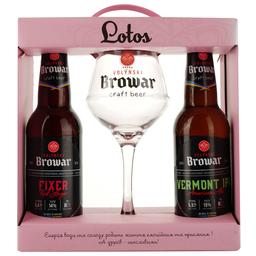 Набір пива Volynski Browar Lotos, 4,5 - 6%, 0,7 л (2 шт. по 0,35 л) + Келих Somelier, 0,4 л