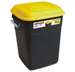 Бак для мусора Tayg Eco, 50 л, с крышкой и ручками, черный с желтым (412011)