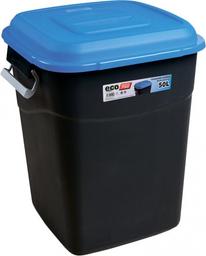 Бак для мусора Tayg Eco, 50 л, с крышкой и ручками, черный с синим (412028)