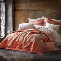 Комплект постельного белья Dantela Vita Elenor с вышивкой и жаккардовым покрывалом евро бело-оранжевый (svt-2000022328586)