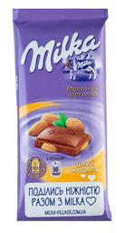 Шоколад молочний Milka з цілим мигдалем, 90 г (609675)