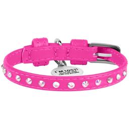 Ошейник для собак Waudog Glamour, кожаный, со стразами, с QR паспортом, XS, 19-25х0,9 см, розовый