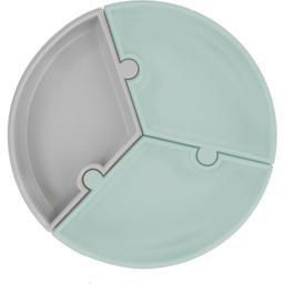 Тарелка секционная MinikOiOi Puzzle River Green/Powder Grey, на присоске, силиконовая (101050055)
