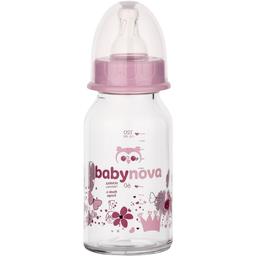 Пляшечка Baby-Nova Декор, скляна, рожева, 120 мл (3960333)