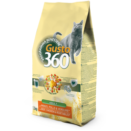 Сухой корм для котов Gusto 360 с говядиной, курицей и овощами, 1,5 кг,