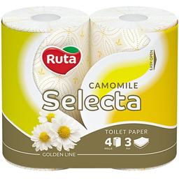 Туалетний папір Ruta Selecta Ромашка, тришаровий, 4 рулони, білий