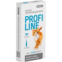Краплі на холку для котів ProVET Profiline від зовнішніх паразитів, від 4 до 8 кг, 4 піпетки по 1 мл