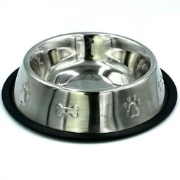 Миска для собак Lucky Star, нековзна, з тисненням, 22 см, 1,38 л, сріблястий (SWT 2302-5)