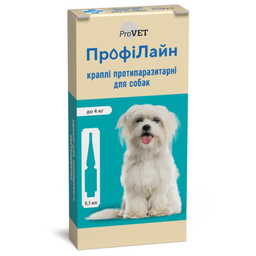 Капли на холку для собак ProVET ПрофиЛайн, от внешних паразитов, до 4 кг, 4 пипетки по 0,5 мл (PR240990)