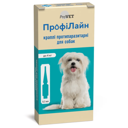 Краплі на холку для собак ProVET ПрофіЛайн, від зовнішніх паразитів, до 4 кг, 4 піпетки по 0,5 мл (PR240990)