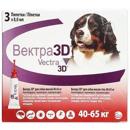 Капли на холку для собак CEVA Vectra 3D от эктопаразитов, 40,1- 65,0 кг, 1 пипетка х 8,0 мл (81671-1)