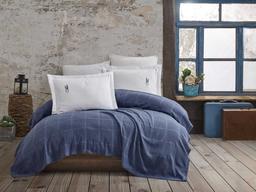 Комплект постельного белья Hobby Rainbow Pike Mavi, поплин + 3D вишивка и пике, 250х230 см, синий (8698499159457)