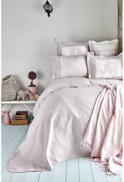 Набір постільна білизна з покривалом та піке Karaca Home Zilonis pudra, євро, світло-рожевий, 8 предметів (svt-2000022216760)