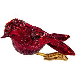 Елочное украшение Птичка декоративная 15х5 см красная (66-106)