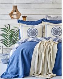 Набор постельное белье с покрывалом и пледом Karaca Home Levni mavi 2020-1, евро, синий, 8 предметов (svt-2000022238762)