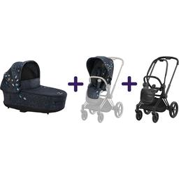 Люлька Cybex Priam Lux Jewels of Nature + Комплект текстиля Cybex Priam Jewels of nature + Шасі Cybex Priam з каркасом LS RBA Matt Black