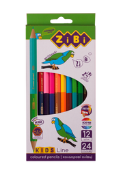 Карандаши цветные ZiBi Double Kids Line, 12 шт., 24 цвета (ZB.2463)
