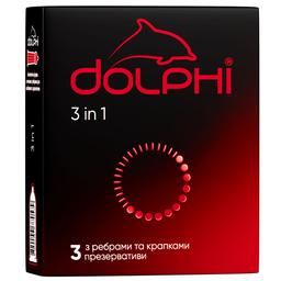 Презервативи Dolphi Три в одному, з крапками та ребрами, 3 шт. (DOLPHI/Три в одному/3)