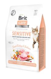 Беззерновий сухий корм для кішок з чутливим травленням Brit Care Cat GF Sensitive Digestion&Delicate Taste, зі свіжою індичкою і лососем, 0,4 кг
