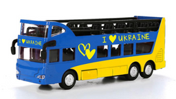 Автомодель Technopark Автобус Двоповерховий Україна, синій з жовтим (SB-16-21-UKR)
