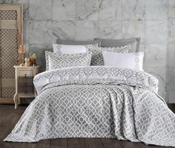 Комплект постельного белья Dantela Vita Victoria gri с вышивкой и жаккардовым покрывалом евро серый (svt-2000022328524)