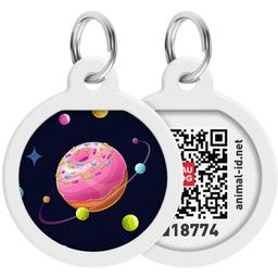 Адресник для собак и кошек Waudog Smart ID с QR паспортом, Вселенная пончиков, S, диаметр 25 мм