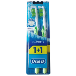 Зубная щетка Oral-B 3D White Отбеливание, средняя, салатовый, 2 шт.