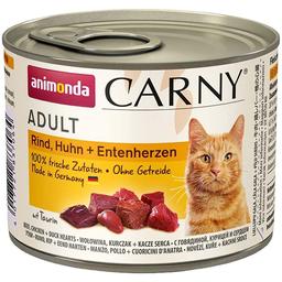Вологий корм для котів Animonda Carny Adult Beef, Chicken + Duck hearts, з яловичиною, куркою та качиними серцями, 200 г