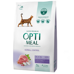 Сухой корм для взрослых кошек для выведения комков шерсти Optimeal, с уткой, 4 кг (B1840701)
