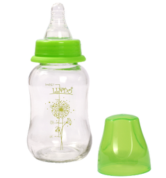 Стеклянная бутылочка для кормления Lindo, изогнутая, 125 мл, зеленый (Pk 0980 зел)
