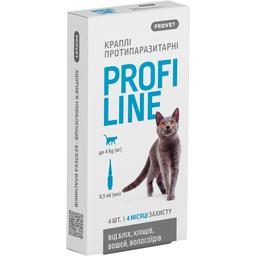 Краплі на холку для котів ProVET Profiline від зовнішніх паразитів, до 4 кг, 4 піпетки по 0.5 мл