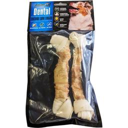 Ласощі для собак AnimAll Dental кістка баварська вузлова №4М, з м'ясом курки, 17-19 см, 2 шт.