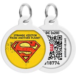 Адресник для собак и кошек Waudog Smart ID с QR паспортом, Супермен винтаж, S, диаметр 25 мм