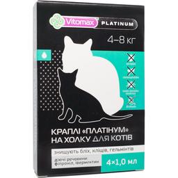 Краплі на холку Vitomax Platinum проти бліх, кліщів та гельмінтів для котів 4-8 кг, 1 мл (4 піпетки)