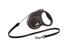 Поводок-рулетка Flexi Black Design S, для собак до 12 кг, трос 5 м, черный с серым (FU12C5.251.S Si)