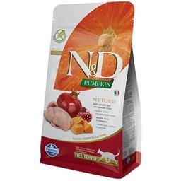 Сухий беззерновий корм для стерилізованих кішок Farmina N&D Grain Free Pumpkin Cat Quail&Pomegranate Neutered, гарбуз, перепілка та гранат, 1,5 кг