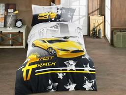 Комплект постельного белья Hobby Poplin Fast Track, поплин, 220х160 см, серый с желтым (8698499144439)