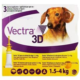 Краплі на холку для собак CEVA Vectra 3D від ектопаразитів, 1,5-4,0 кг, 1 піпетка х 0,8 мл (81565-1)