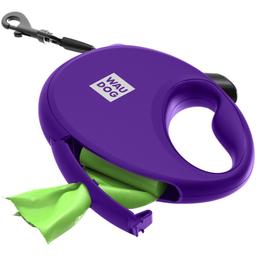 Поводок-рулетка для собак Waudog R-leash с контейнером для пакетов, светоотражающая лента, М до 20 кг, 5 м фиолетовый