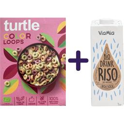 Сухой завтрак Turtle Цветные кольца органический без глютена 300 г + рисовый напиток Via Mia с фундуком органический 1 л