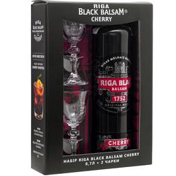 Набор бальзам Riga Black Balsam Вишневый 30%, 0,7 л + 2 рюмки