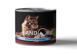 Вологий корм для котів Landor, куріпка з індичкою, 200 г